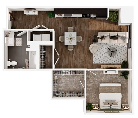 Floor plan for 1 bed, 1 bath, 869 sqft